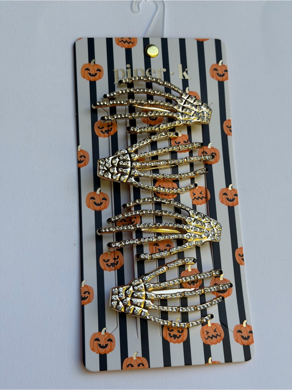 Piper K Gold Crystal Skeleton Hand Hair Clip Pin- Set of 4 - Halloween